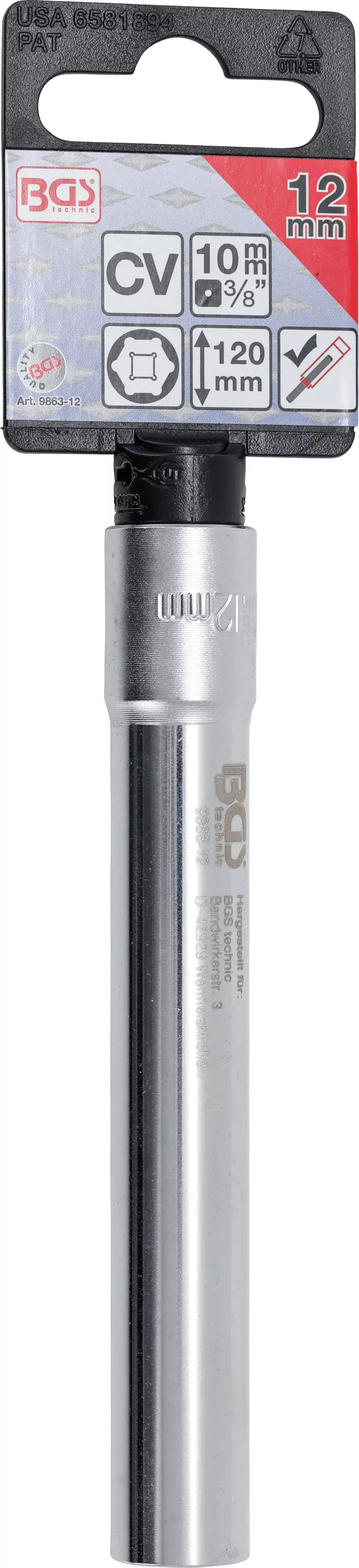 Steckschlüssel-Einsatz Sechskant, extra tief | Antrieb Innenvierkant 10 mm (3/8") | 12 mm