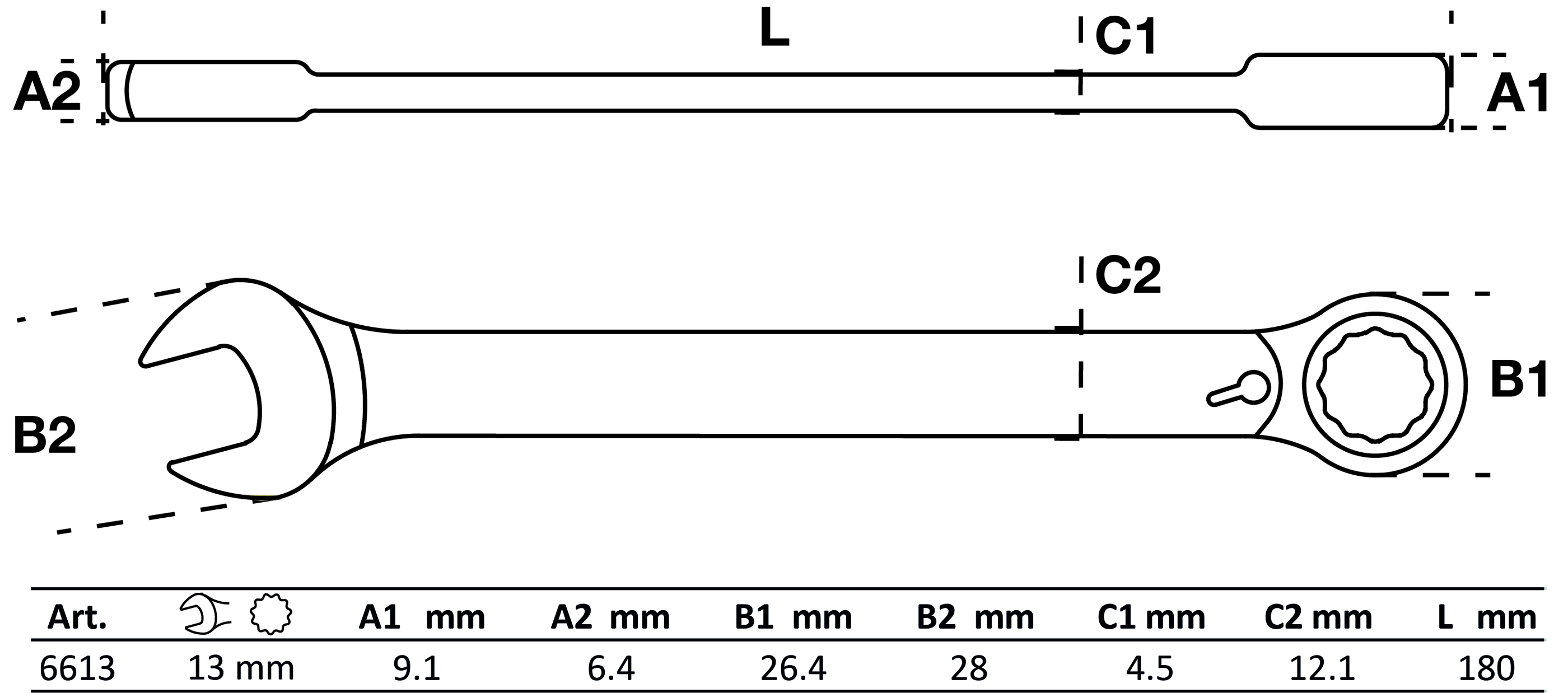 Ratschenring-Maulschlüssel | umschaltbar | SW 13 mm