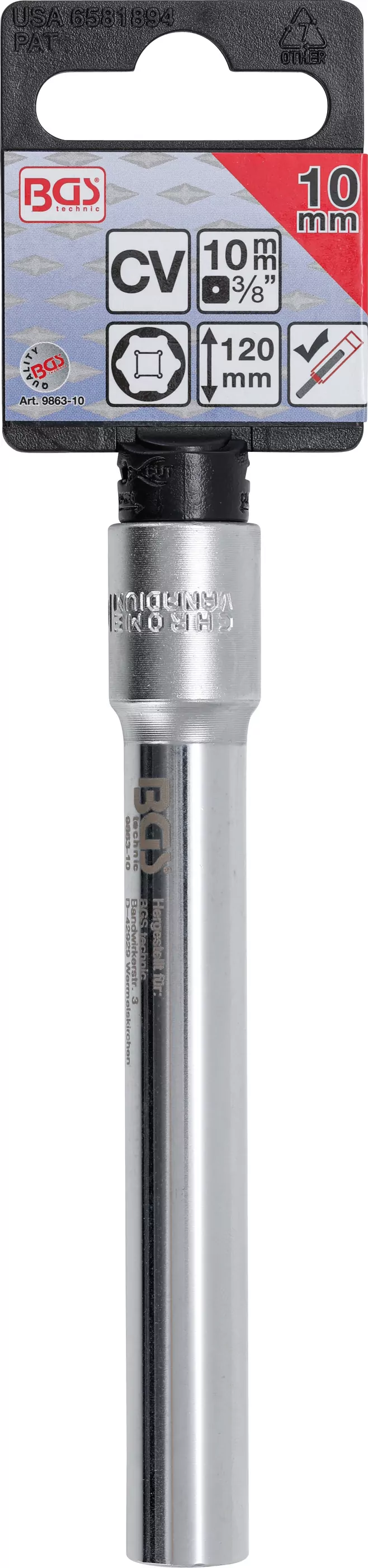 Steckschlüssel-Einsatz Sechskant, extra tief | Antrieb Innenvierkant 10 mm (3/8") | 10 mm