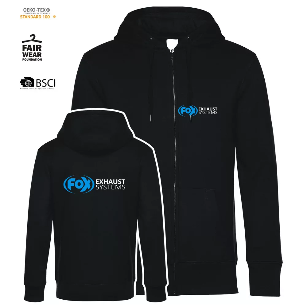 FOX Kapuzenjacke Größe XL Schwarz mit blauer Schrift