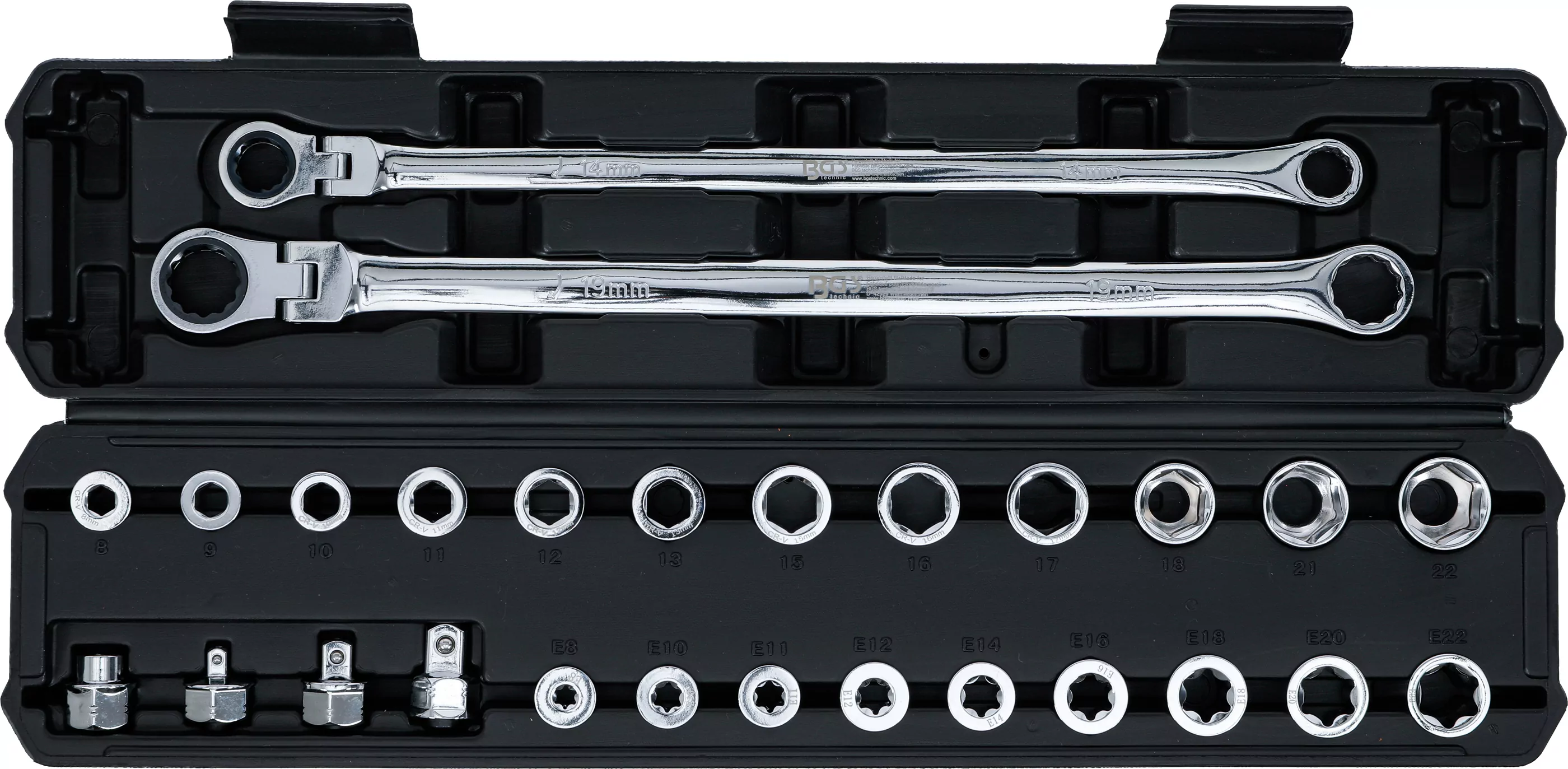 Doppel-Ring- und Ratschenring-Gelenkschlüssel-Satz | extra lang | 27-tlg.