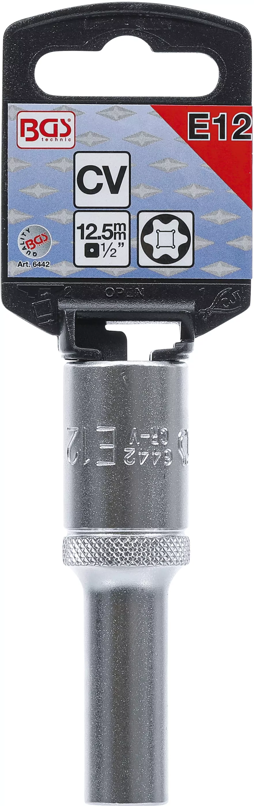 Steckschlüssel-Einsatz E-Profil, tief | Antrieb Innenvierkant 12,5 mm (1/2") | SW E12