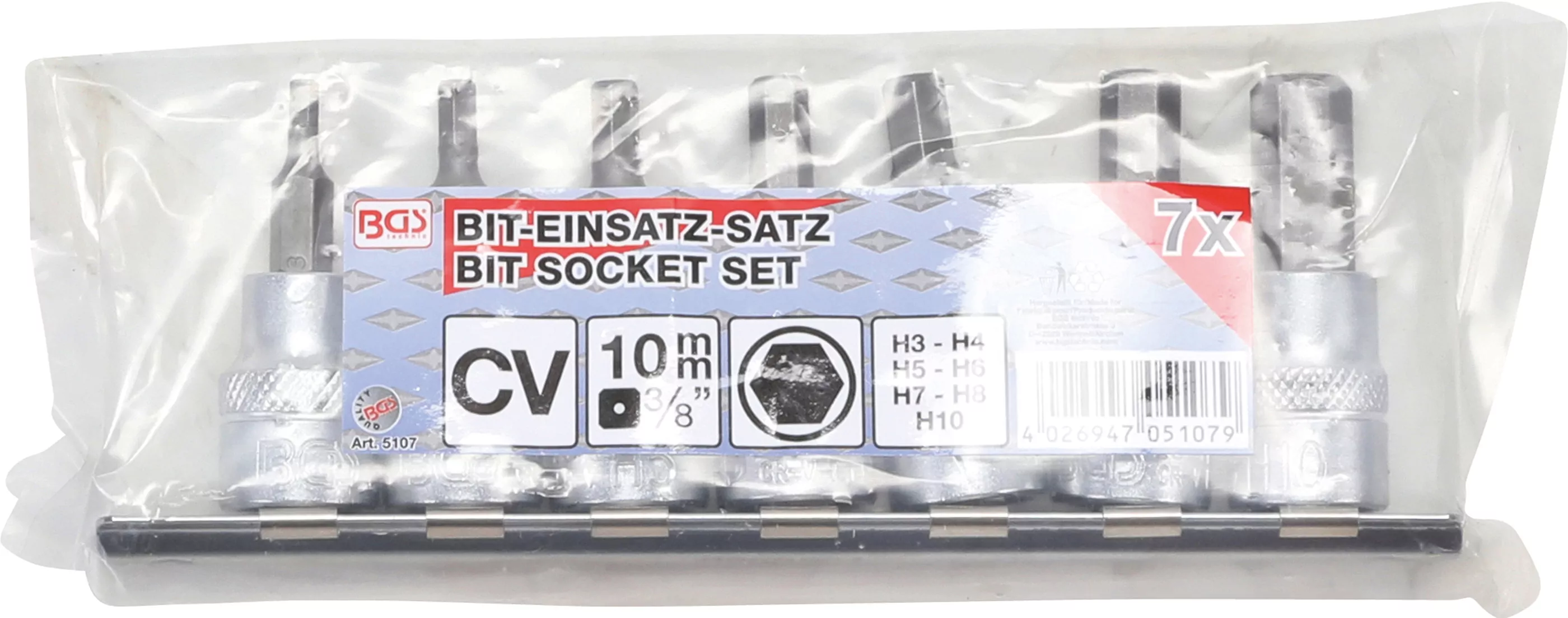 Bit-Einsatz-Satz | Antrieb Innenvierkant 10 mm (3/8") | Innensechskant 3 - 10 mm | 7-tlg.
