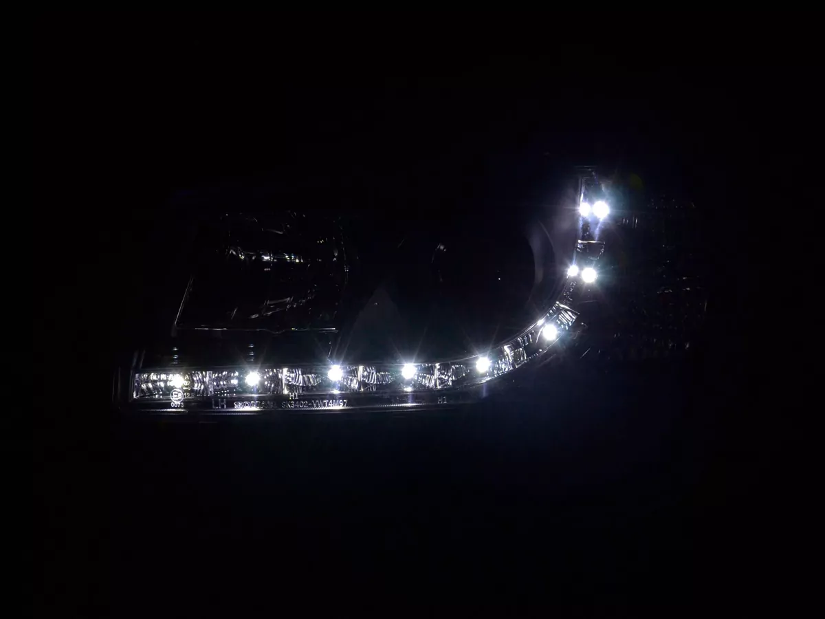 Scheinwerfer Set Daylight LED TFL-Optik VW Bus Typ T4 Bj. 96-03 schwarz