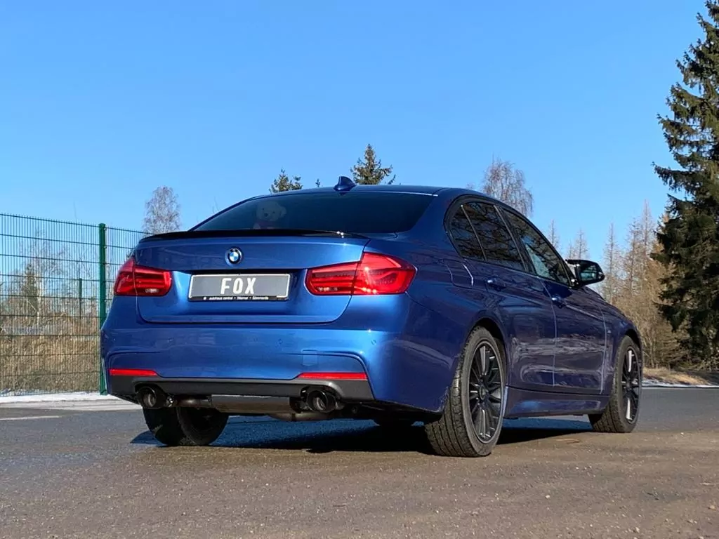 BMW F30/31 - 330i xDrive  Endschalldämpfer quer Ausgang rechts/links - 1x100 Typ 25 rechts/links Schwarz emalliert - mit Abgasklappe im linken Endrohr