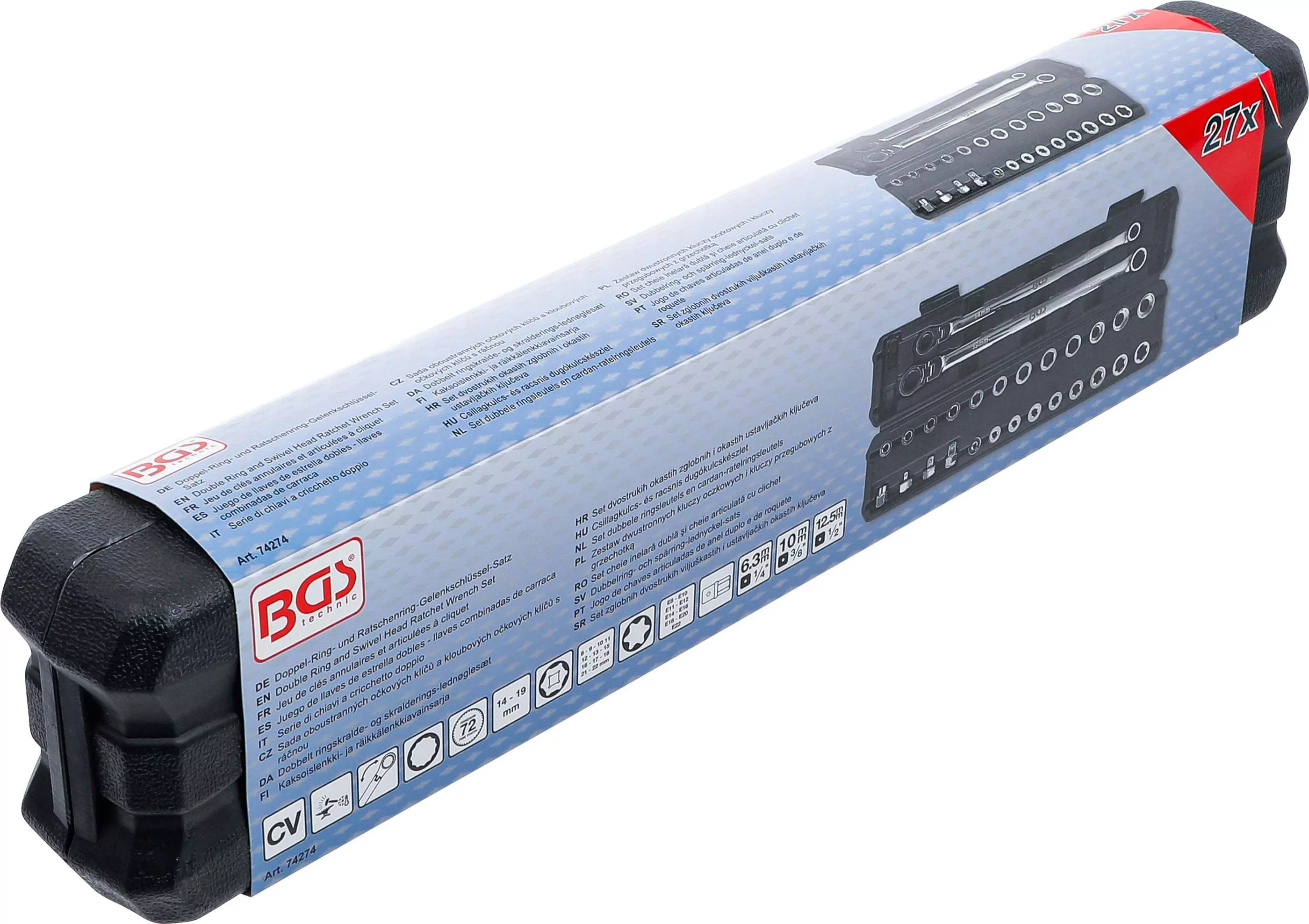 Doppel-Ring- und Ratschenring-Gelenkschlüssel-Satz | extra lang | 27-tlg.