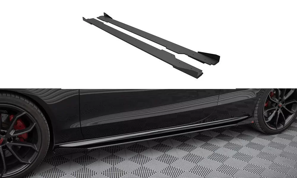 Street Pro Seitenschweller Ansatz Für + Flaps Audi A5 / A5 S-Line / S5 Coupe / Cabrio 8T / 8T Facelift Schwarz Hochglanz