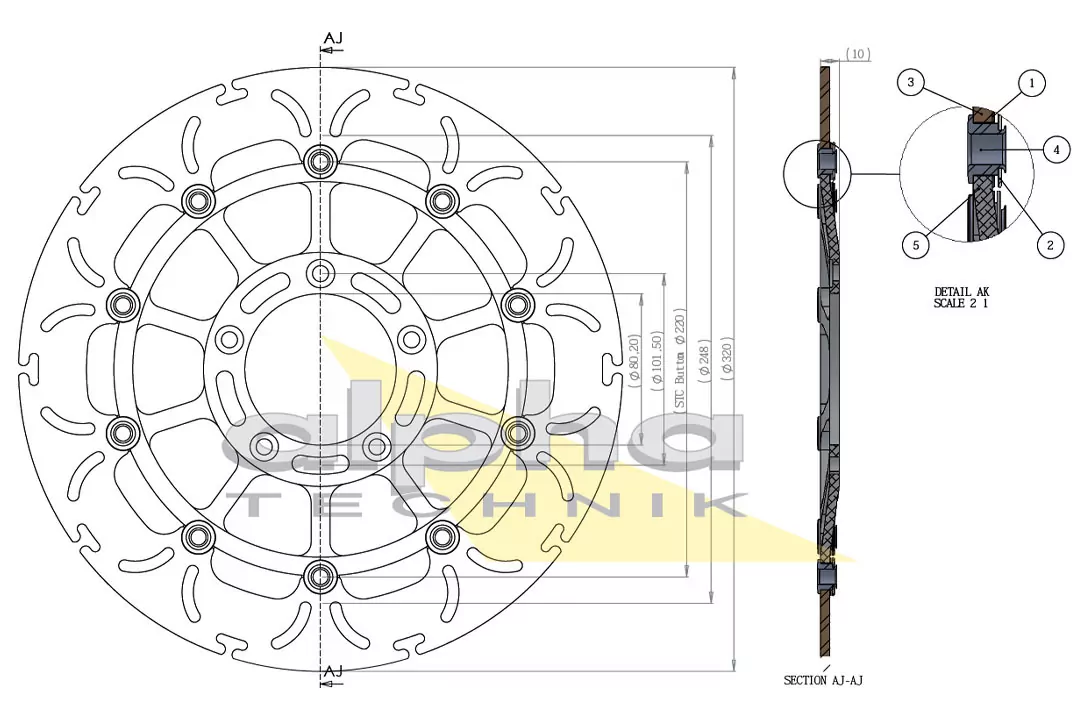 alpha Technik Bremsscheibe Omega-Design ABD33 vorne für MV Agusta Brutale F4