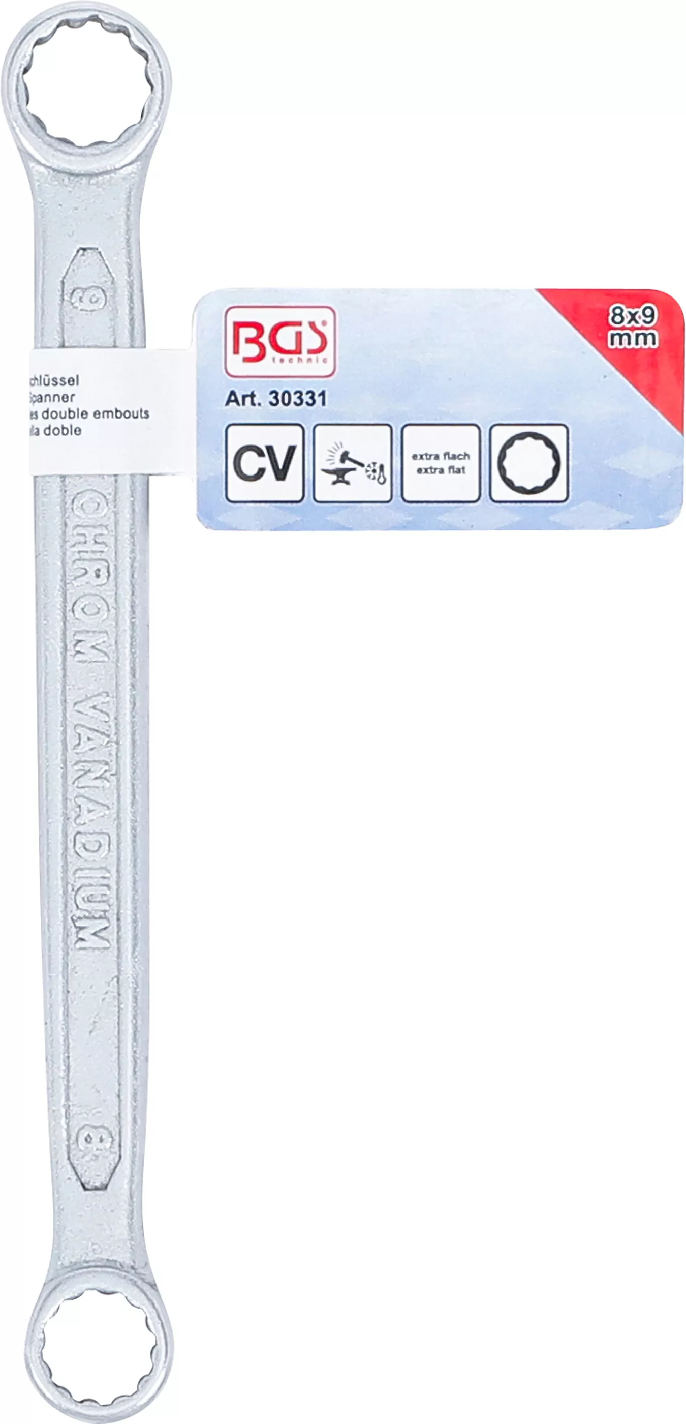 Doppel-Ringschlüssel | extra flach | SW 8 x 9 mm
