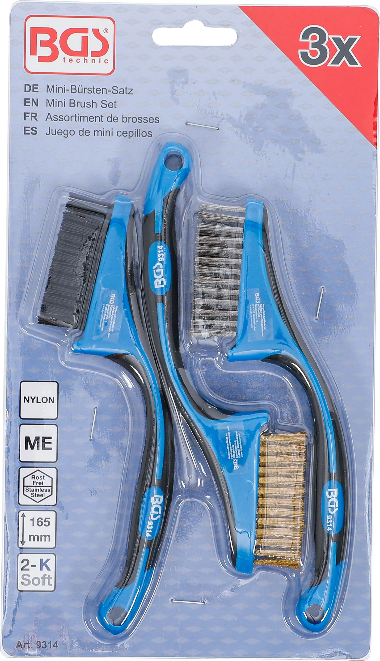 Mini-Bürsten-Satz | Nylon, Messing, Edelstahl | 165 mm | 3-tlg.