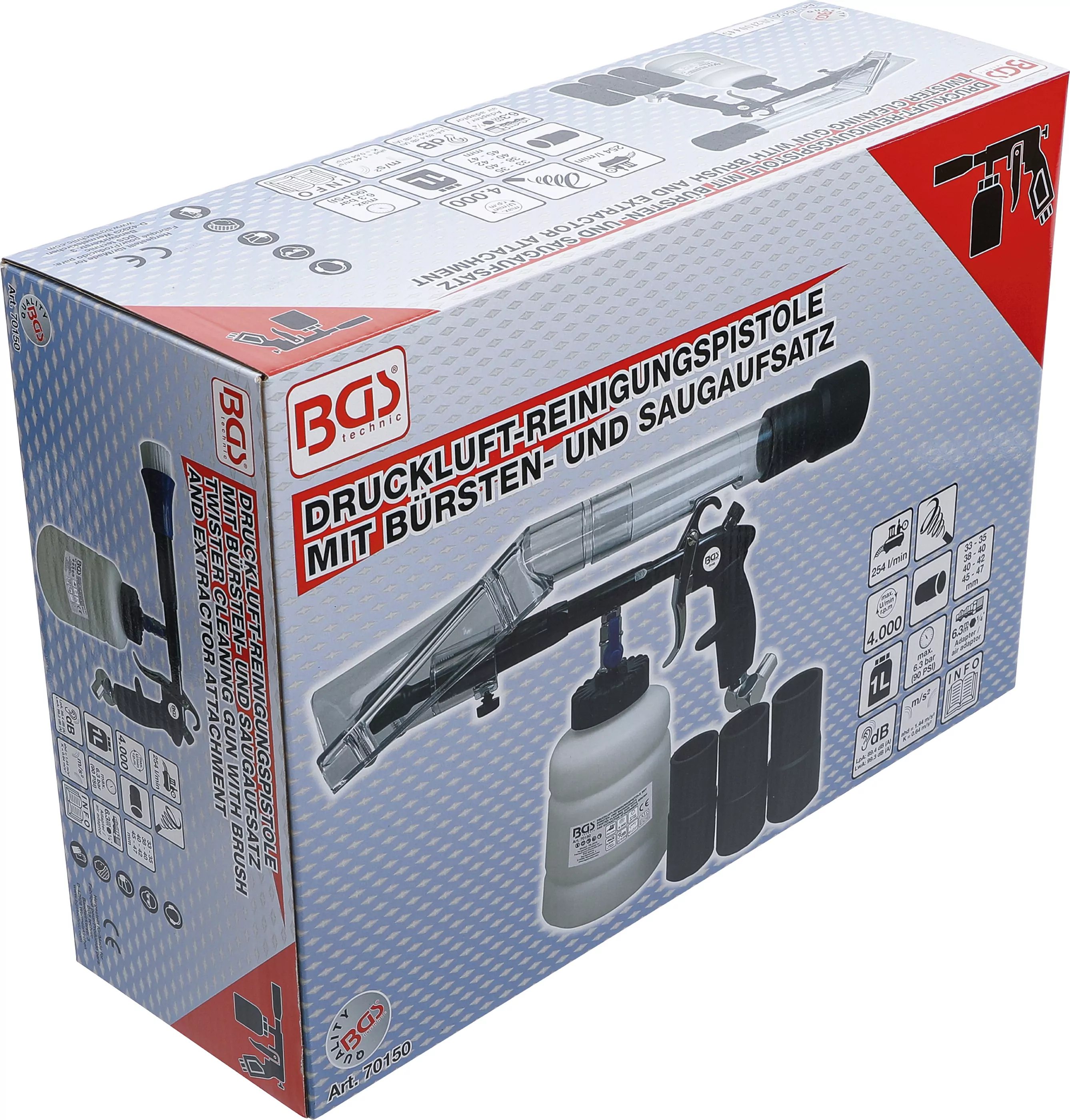 Druckluft-Reinigungspistole mit Bürsten- und Saugaufsatz | 7-tlg.