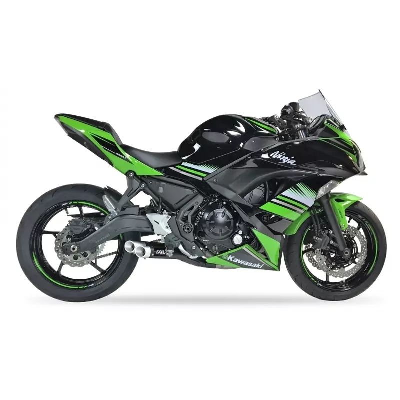 IXIL Hyperlow Full Exhaust System Stainless Steel Black / Aluminium Polished - Kawasaki Z650/Ninja 650 - XK7353XB