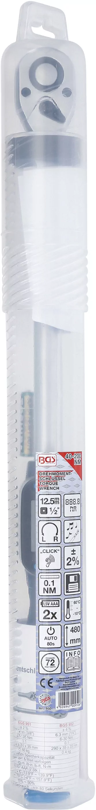 Digitaler Drehmomentschlüssel | Abtrieb Außenvierkant 12,5 mm (1/2") | 40 - 200 Nm