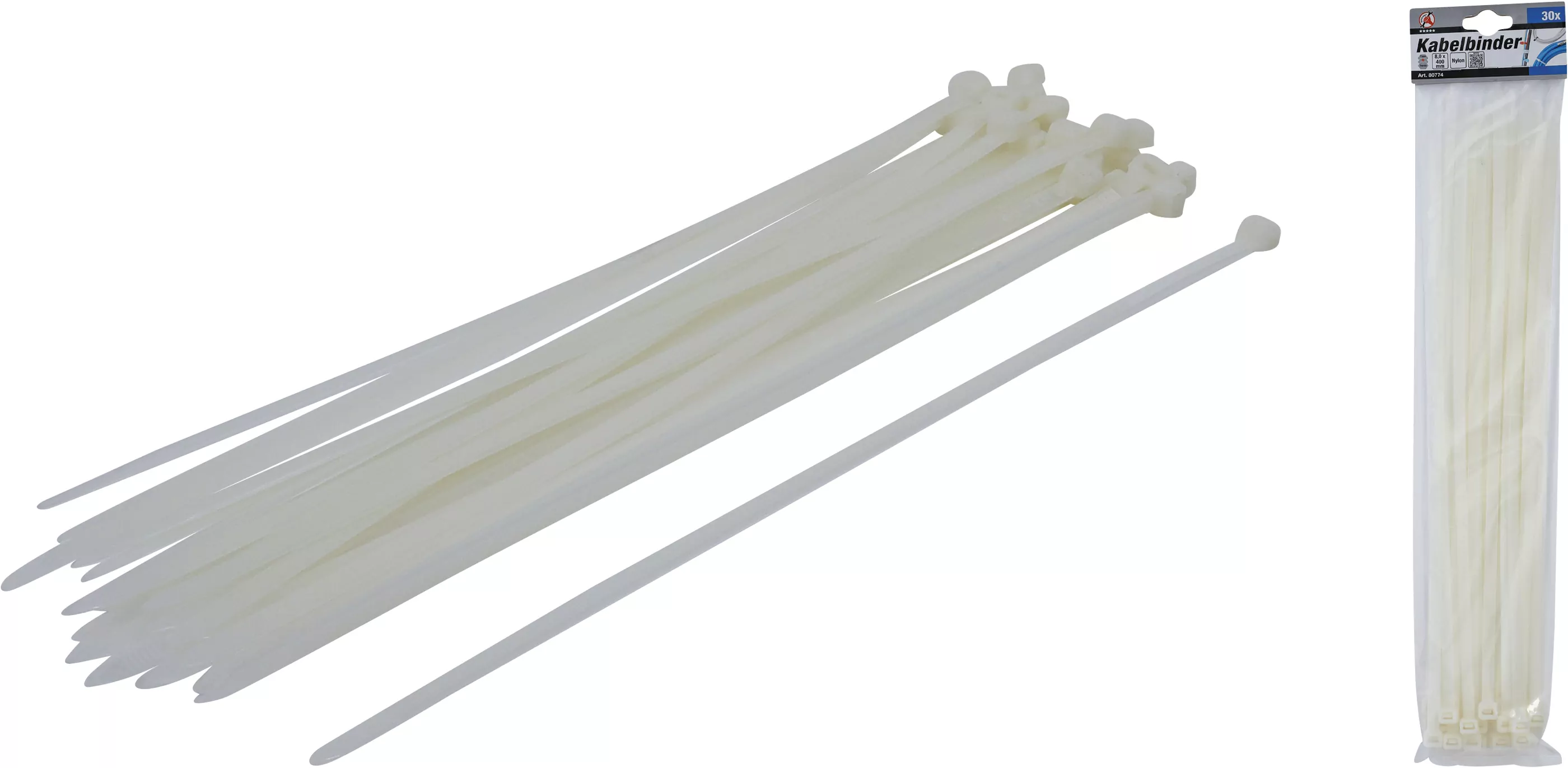 Kabelbinder-Sortiment | weiß | 8,0 x 400 mm | 30-tlg.