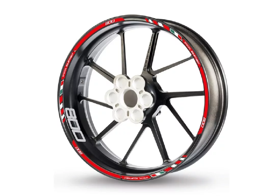 Felgenrandaufkleber für 800 ccm rot-weiß-chrom