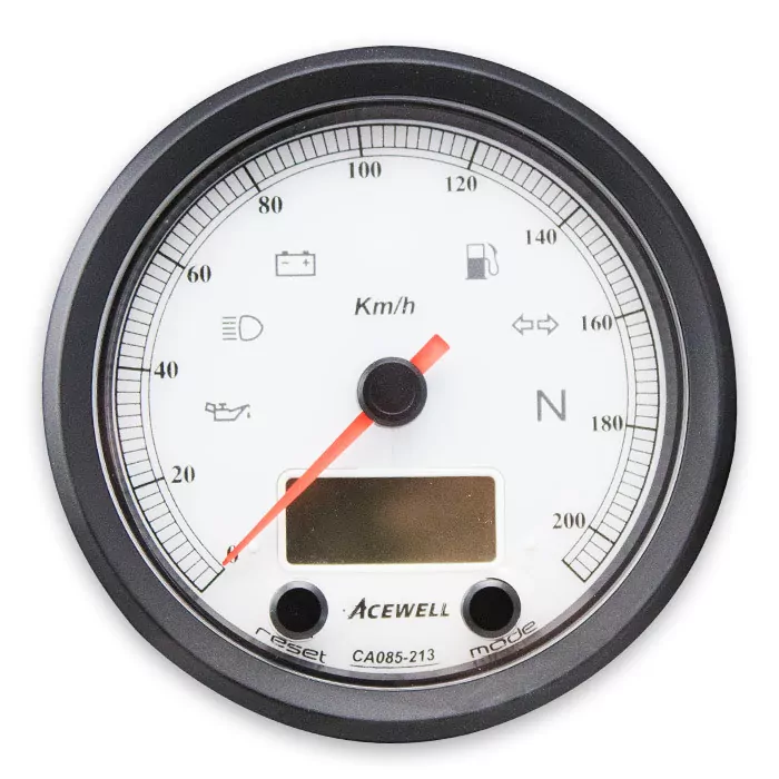 ACEWELL | Analog Tacho 210 Km/h | Digital DZM /AWB Ring schwarz | Zifferblatt weiss | Gehäuse schwarz