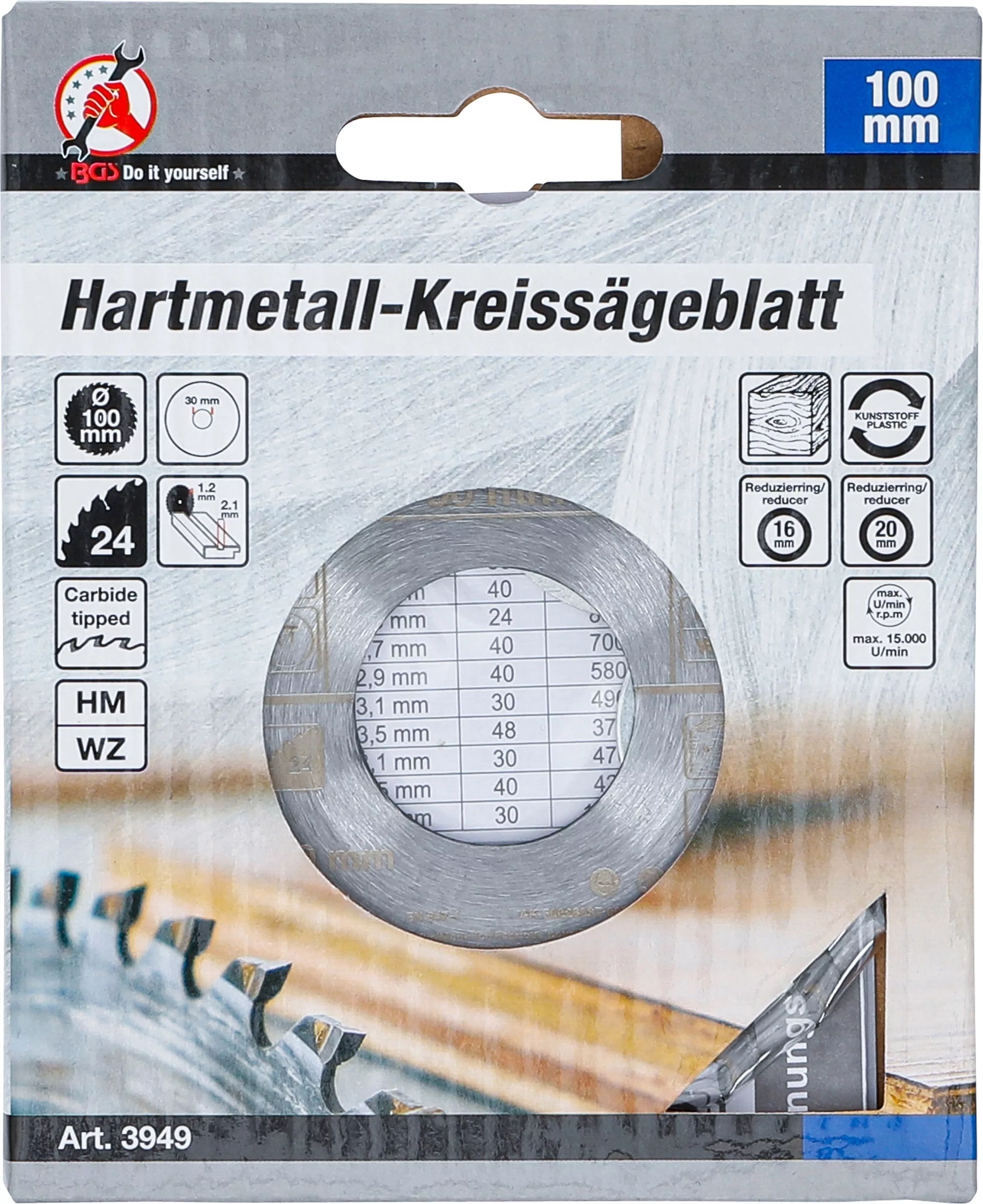 Hartmetall-Kreissägeblatt | Ø 100 x 30 x 2,1 mm | 24 Zähne