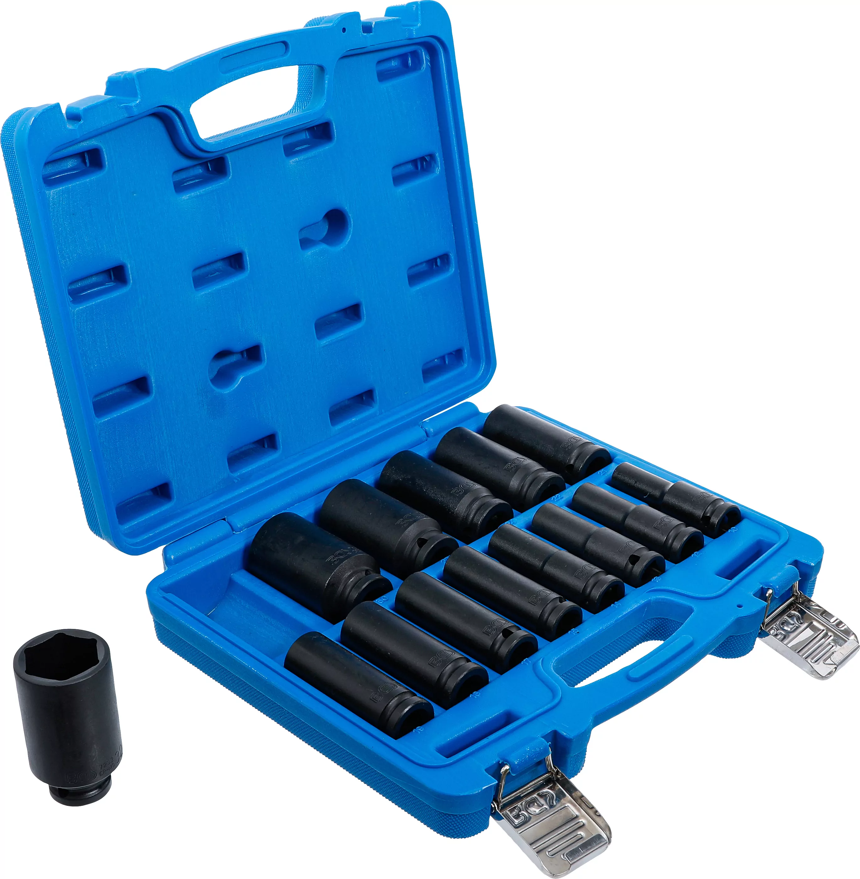 Kraft-Steckschlüssel-Einsatz-Satz Sechskant | Antrieb Innenvierkant 12,5 mm (1/2") | SW 10 - 32 mm | 14-tlg.