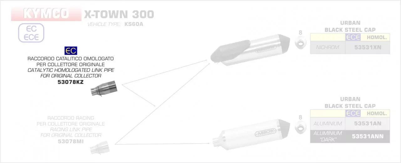 53078KZ-Arrow Verbindungsrohr Mit Kat KYMCO X-TOWN 300 16/20