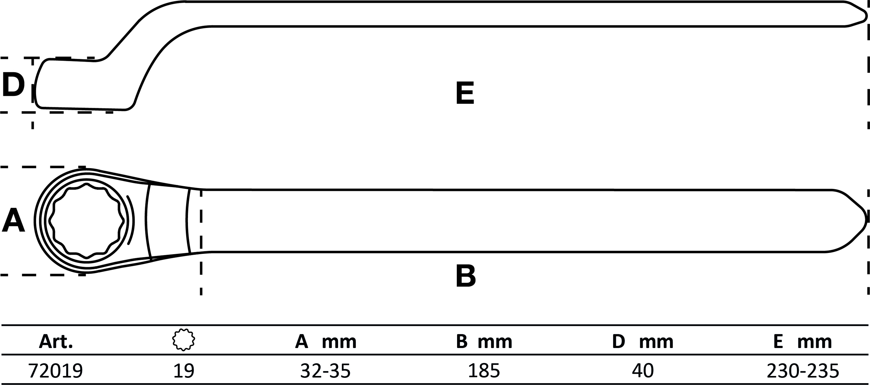 VDE-Einringschlüssel | tief gekröpft | SW 19 mm