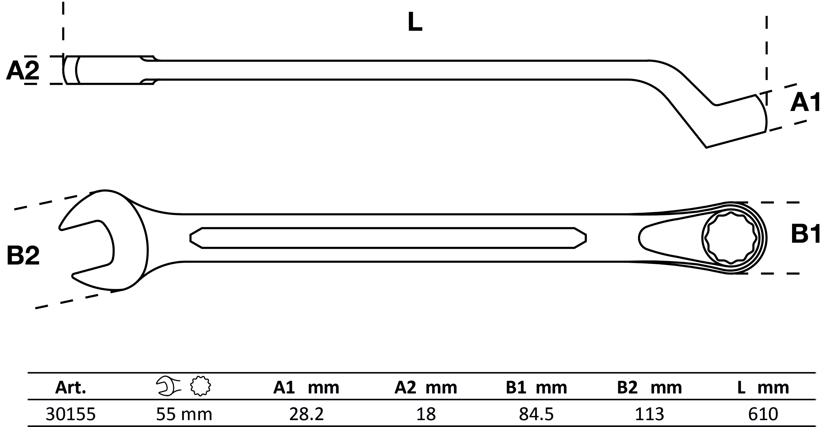 Maul-Ringschlüssel, gekröpft | SW 55 mm