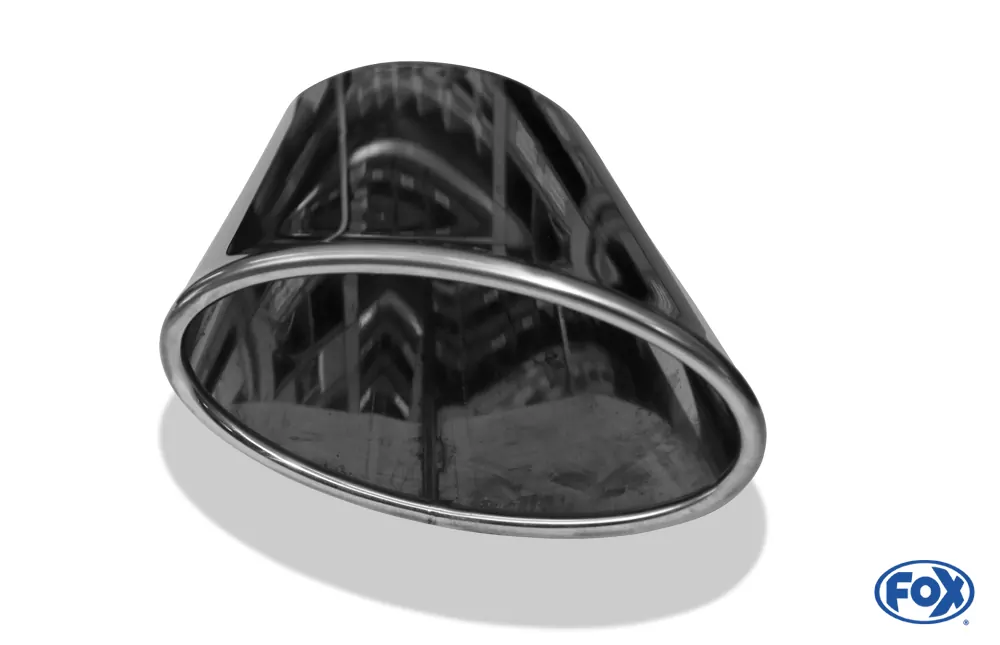 Anschweißendrohr Typ 38 - Links  160x90 mm / Länge: 300 mm - oval  - seitlich nach links 15°, sowie 15° nach unten abgeschrägt / eingerollt / ohne Absorber