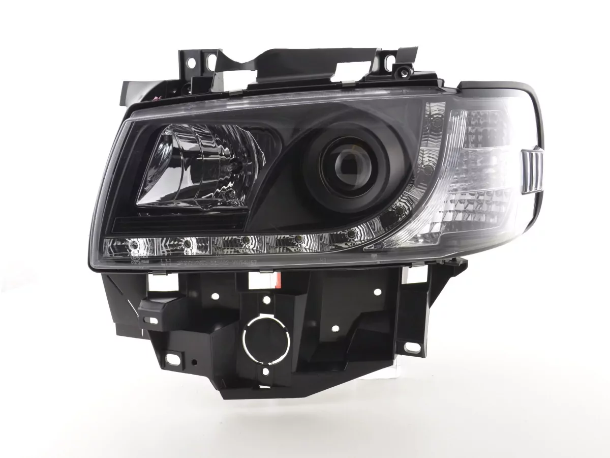 Scheinwerfer Set Daylight LED TFL-Optik VW Bus Typ T4 Bj. 96-03 schwarz für Rechtslenker