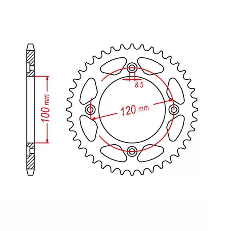 Kettenrad Stahl 63 Zähne Teilung 428