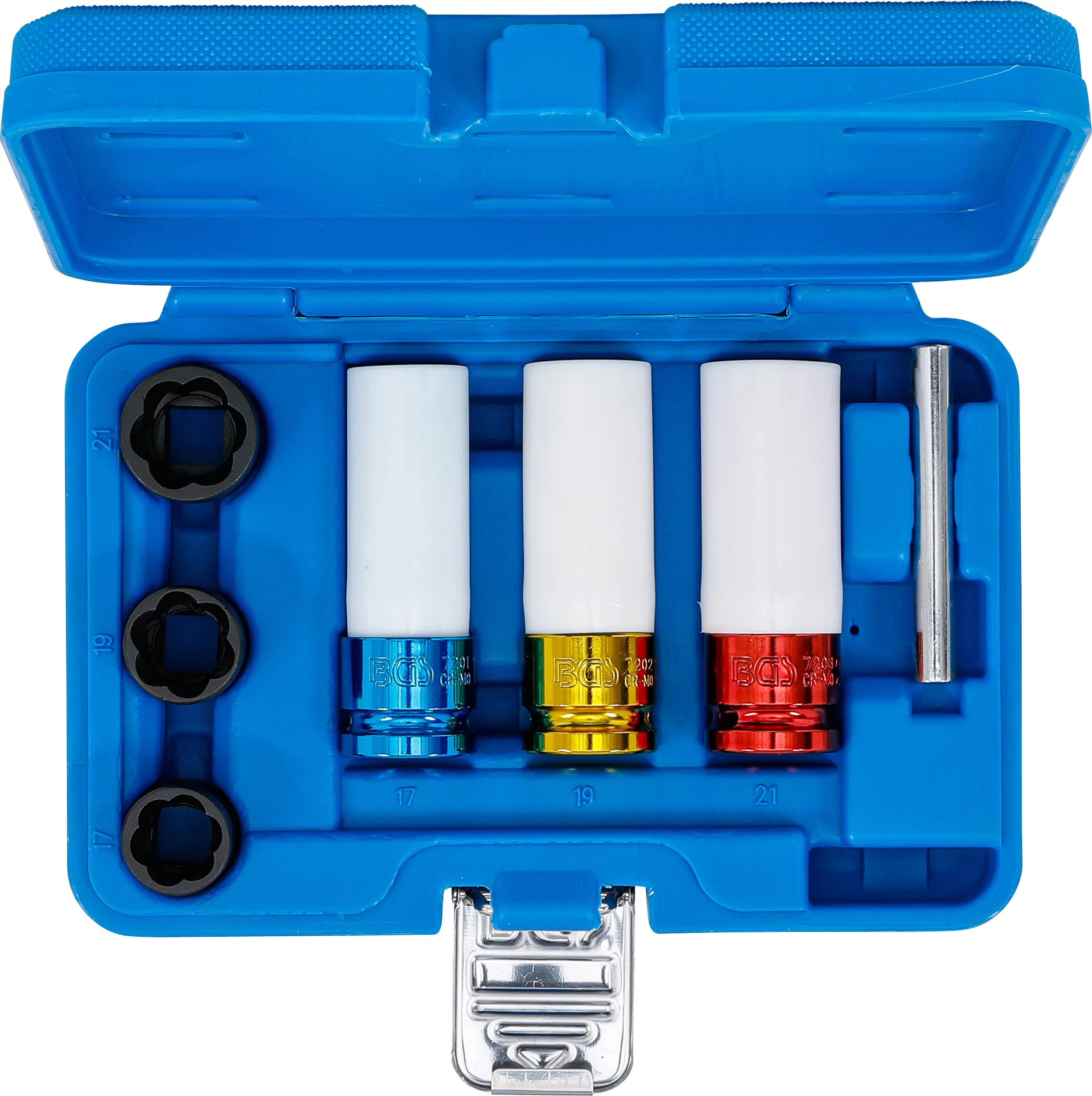 Kraft-Schoneinsatz- und Spiral-Profil-Steckschlüssel-Satz | Antrieb Innenvierkant 12,5 mm (1/2") | SW 17 - 21 mm | 7-tlg.