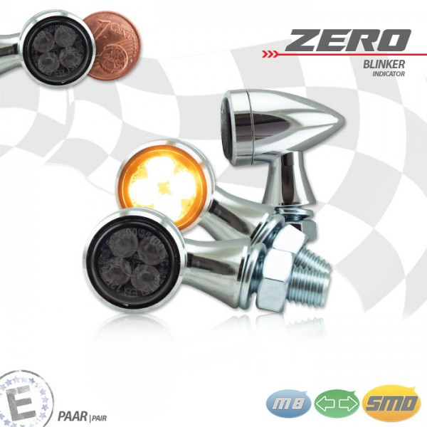 SMD-Blinker "Zero" | Alu | chrom | M8 | Alu | getönt | Ø 19,5 x T 31 mm | E-geprüft