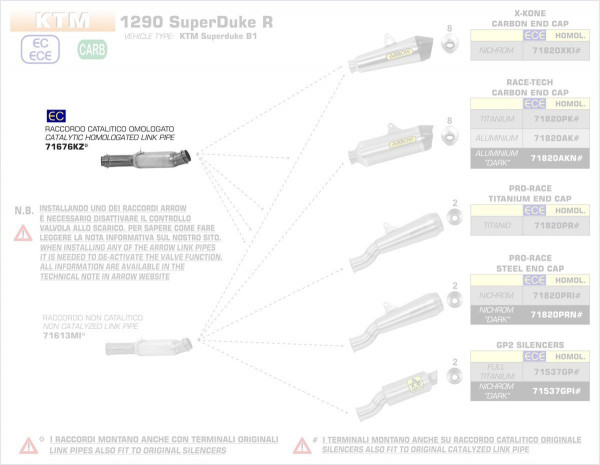 71676KZ-Arrow Verbinsungsrohr Mit Kat KTM 1290 SuperDuke 17-19