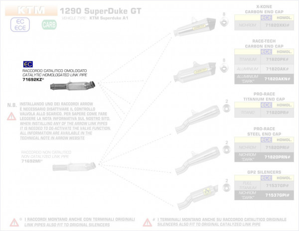 71692KZ-Arrow Verbindungsrohr Mit Kat KTM 1290 SuperDuke GT 16-18
