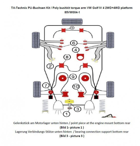 TA Technix PU-Buchsen Kit 5-teilig passend für Audi A3 (8L)/ TT-Q (8N)/ Seat Leon/Toledo (1M)/ VW Bo