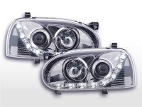 Scheinwerfer Set Daylight LED Tagfahrlicht passend für VW Golf 3 91-97 chrom für Rechtslenker Scheinwerfer Set Daylight LED Tagfahrlicht passend für VW Golf 3 91-97 chrom für Rechtslenker