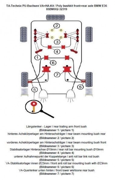TA Technix PU-Buchsen Kit 38-teilig passend für BMW 3er Serie E36