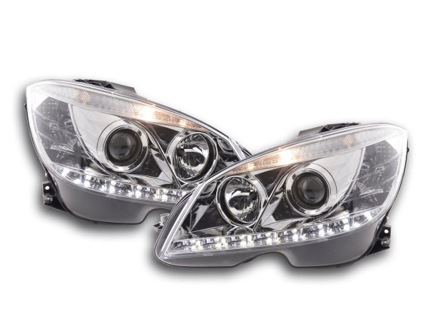 Scheinwerfer Set Daylight LED TFL-Optik Mercedes C-Klasse W204 07-10 chrom