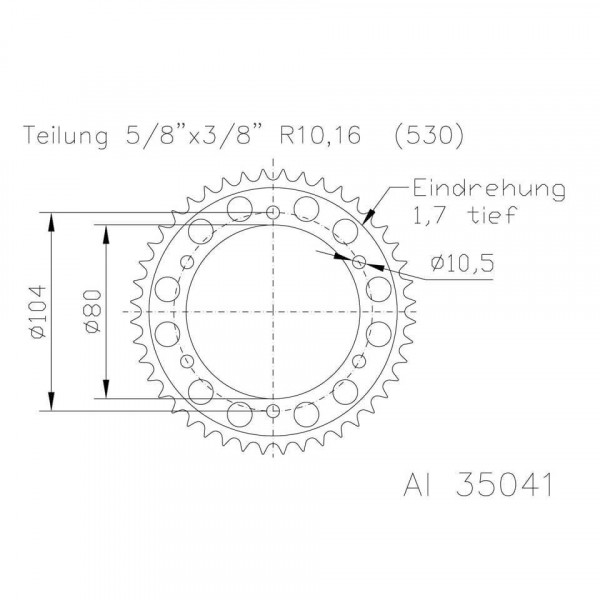 ESJOT Kettenrad 43 Zähne Alu 530er Teilung (5/8x3/8)