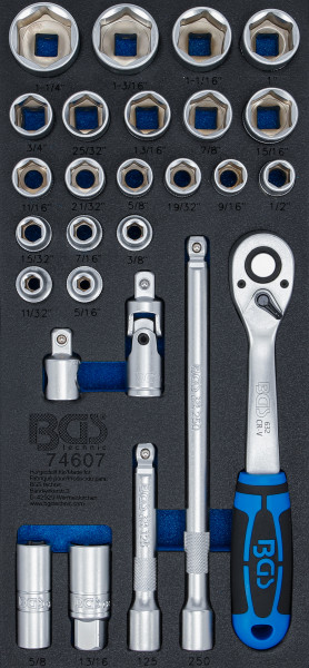 Werkstattwageneinlage 1/3 Steckschlüssel-Satz Zollgrößen 12,5 mm (1/2") 27-tlg.