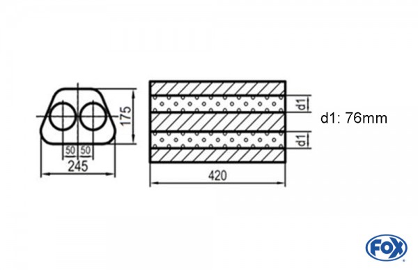 FOX Uni-Schalldämpfer Trapezoid zweiflutig Edelstahl 420mm