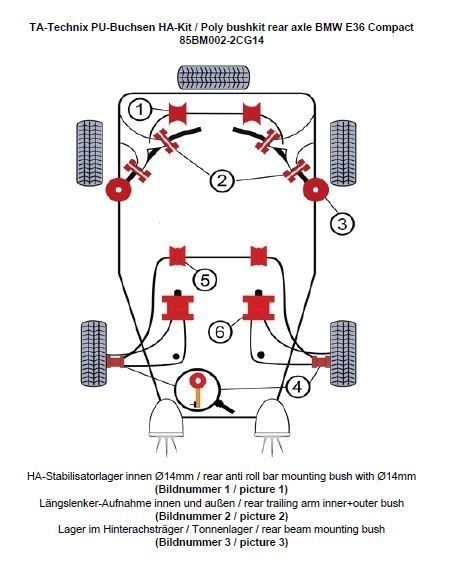 TA Technix PU-Buchsen Kit 20-teilig Hinterachse Ø 14mm Stabi passend für BMW 3er Serie E36 Compact