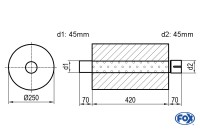 FOX Uni-Schalldämpfer rund mit Stutzen aus Edelstahl Ø250mm Länge 420mm FOX Uni-Schalldämpfer rund mit Stutzen aus Edelstahl Ø250mm Länge 420mm