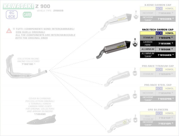 Arrow Race Tech Aluminium Schwarz Kawasaki Z 900/A2 17-22