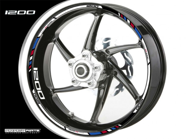 Felgenrandaufkleber weiß-blau-rot passend für 17 Zoll Felgen