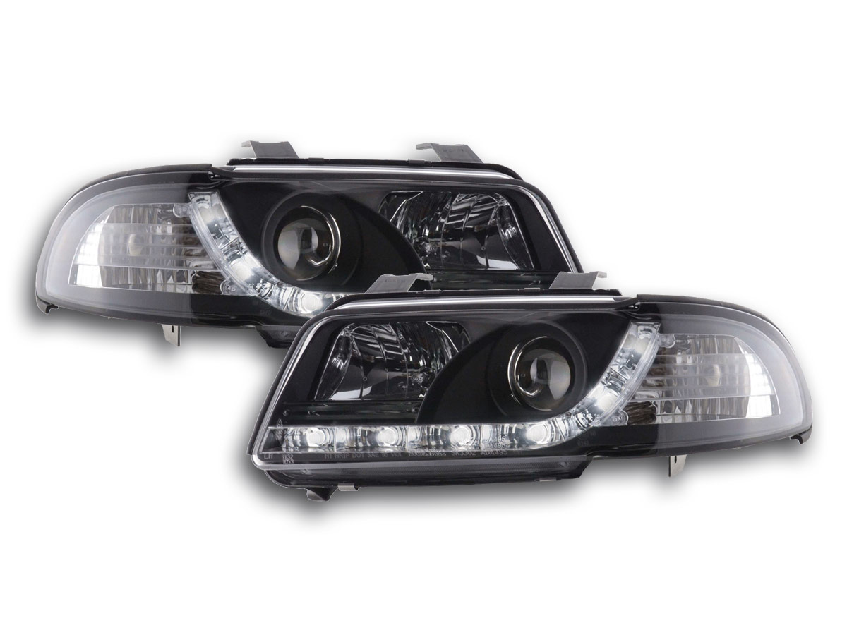 Scheinwerfer Set Daylight LED Tagfahrlicht Audi A4 B5 8D Bj. 9901 schwarz Scheinwerfer Scheinwerfer Set Daylight LED Tagfahrlicht Audi A4 B5 8D Bj. 9901 schwarz Scheinwerfer