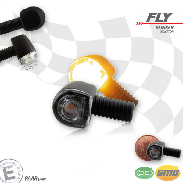 SMD-Blinker "Fly" | Alu | schwarz | klar | M6 Paar | B 10 x H 10 x T 14mm | E-geprüft