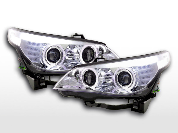 Scheinwerfer Set Xenon Angel Eyes LED BMW 5er E60/E61 05-08 chrom für Rechtslenker
