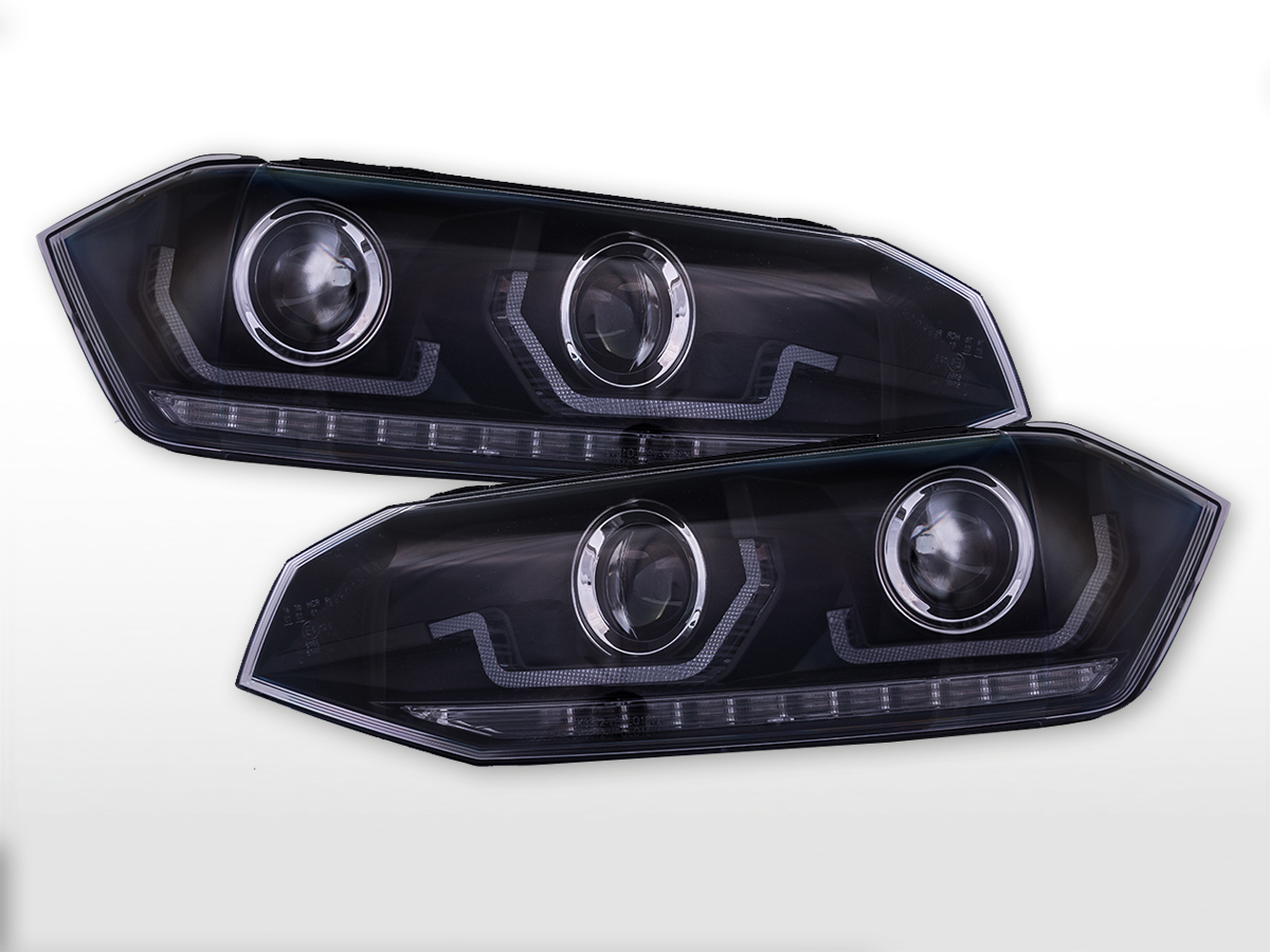 Scheinwerfer Set LED Tagfahrlicht VW Polo VI Typ AW Bj. 17-21 schwarz für  Rechtslenker, Scheinwerfer, Fahrzeugbeleuchtung, Auto Tuning