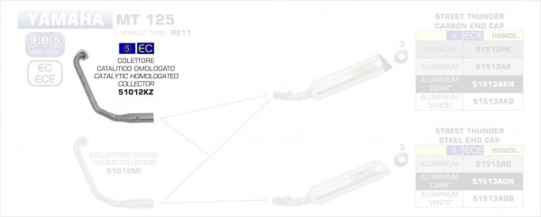 51012KZ-Arrow Krümmer Mit Kat Für Arrow Schalldämpfer Yamaha MT 125 14-19
