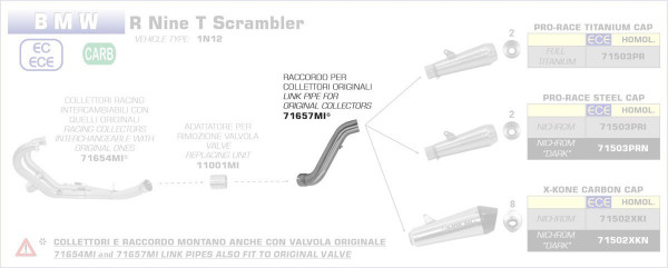 71657MI-Arrow Zwischenrohr, Zentral BMW R Nine T Scrambler 16-19