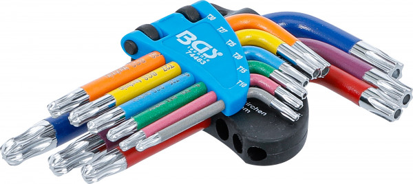 Winkelschlüssel-Satz | Multicolour | kurz | T-Profil (für Torx) mit Bohrung und Kugelkopf T10 - T50